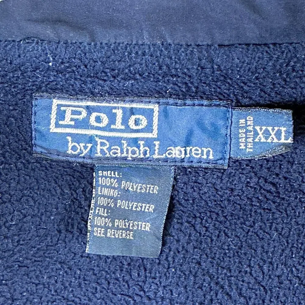 VTG Polo Ralph Lauren Jacket Men XXL Navy Pony Fleece Lined Stowaway Hood 90s